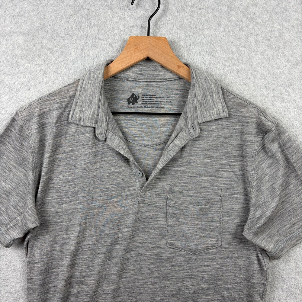 Woolly Clothing Polo Shirt Mens Medium Gray Merino Wool Pocket Hiking Travel - Picture 2 of 7